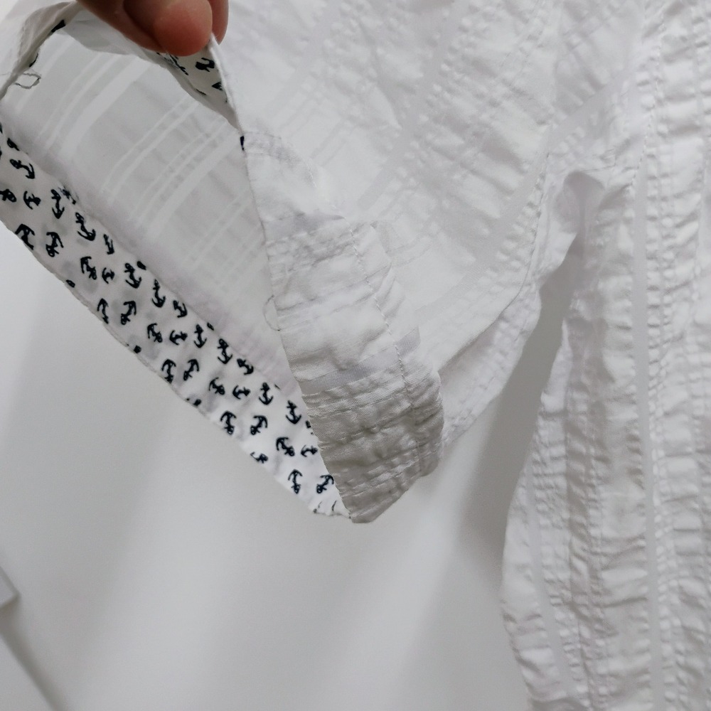 Envy Mens XL White Short Sleeve Button Up Shirt Anchor Print Cruise Casual - Picture 4 of 8
